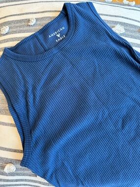 American Eagle Outfitters Plush Ribbed Blue Tank Top